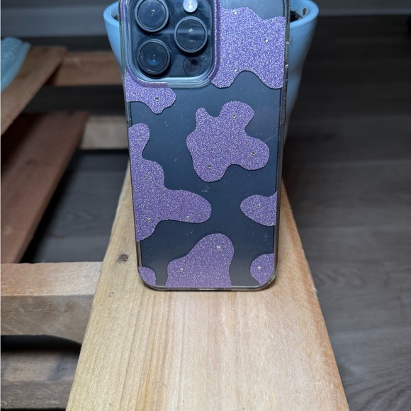 Purple glitter cow print phone case for iPhone 15 Pro Max - Picture 1 of 1
